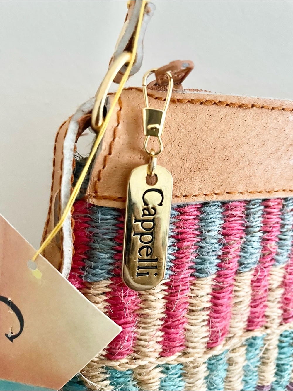 NWT- Capelli Multicolor Woven Straw Shoulder Bag with Tan Strap - Picture 7 of 12
